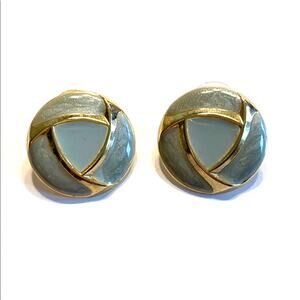 Vintage 1980’s pierced earrings mint green & gold rounds classic Boss Lady